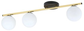 Plafoniera Contemporanea 3 Luci Achille In Acciaio Oro Nero E Sfere Vetro Bianco