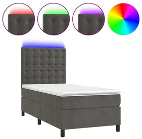 Letto A Molle Con Materasso E Led Grigio Scuro 90x200cm Velluto /