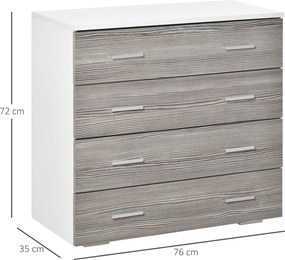 Cassettiera 4 Cassetti con Maniglie in Alluminio e Struttura in Legno 76x35x72 cm Bianco Grigio...