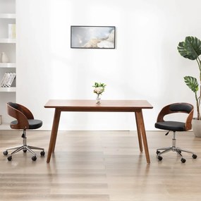 Sedia Da Pranzo Girevole Nera İn Legno Ricurvo E Similpelle /