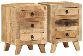 Comodini 2pz 37x32x50 Cm İn Legno Massello Di Mango Grezzo /