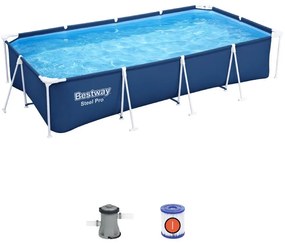 Piscina Fuori Terra Rettangolare Bestway Steel Pro 400x211x81 cm con Pompa Filtro a Cartuccia da 1.249 l/h Colore Blu