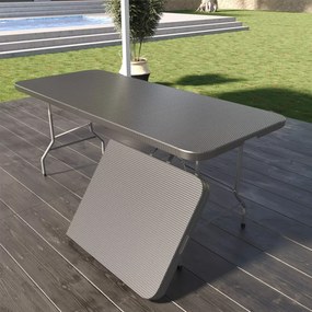 Tavolo Tavolino Pieghevole In Resina Dura Set Birreria Facile Trasporto Con Maniglia Ideale Terrazzo Campeggio Giardino Fiere Sagre Rettangolare 180 x 74 x 74 Cm (Grigio Scuro, Effetto Rattan)