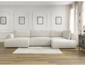 Divano angolare color crema allungabile (con penisola a sinistra/a forma di "U") con rivestimento in velluto a coste Lucien – Bobochic Paris