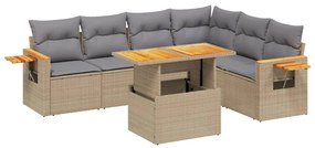 Set divani da giardino 7 pz con cuscini beige in polyrattan