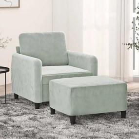 Poltrona Con Poggiapiedi Grigio Chiaro 60 Cm İn Velluto /