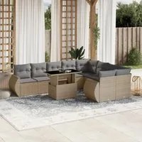 Set Divano da Giardino 10 pz con Cuscini Beige in Polyrattan 3268759