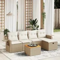 Set Divano da Giardino 6 pz con Cuscini Beige in Polyrattan 3264943