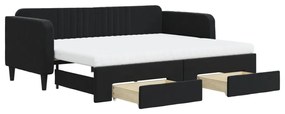 Divano letto estraibile con cassetti nero 90x200 cm in velluto