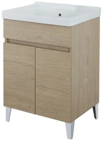 Mobile lavatoio 60x46,8 cm rovere dolomite con vasca in ceramica bianca