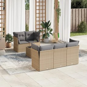 Set Divano da Giardino 6 pz con Cuscini Beige in Polyrattan