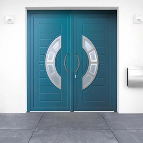 Portoncino d'ingresso Modern5 con vetro L 80 x H 210 cm in alluminio blu, apertura spingere a sinistra