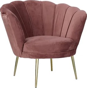 Poltrona in velluto Rosa - modello conchiglia e gambe metallo oro