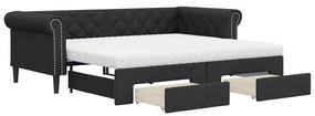 Divano letto estraibile con cassetti nero 90x200 cm similpelle