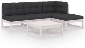 Set Divani da Giardino 5 pz con Cuscini Legno Massello Pino