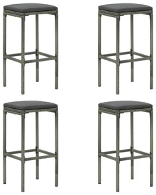 Sgabelli Da Bar Con Cuscini 4 Pz Grigi İn Polyrattan /