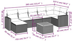 Set Divano da Giardino 8 pz con Cuscini Beige in Polyrattan