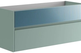 Mobile da bagno sotto lavabo Niwa verde timo frontale in vetro blu pacifico laccato opaco L 119.5 x H 50 x P 45.5 cm 2 cassetti, lavabo non incluso