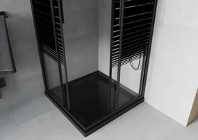 Mexen Rio cabina doccia quadrata 80 x 80 cm, strisce nere, nera + piatto Flat, nero - 860-080-080-70-20-4070B