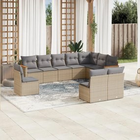 Set divano da giardino 10 pz con cuscini beige in polyrattan