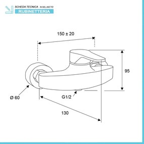 Miscelatore doccia esterno in ottone cromo di Rubinetterie Mariani Linea Surf
