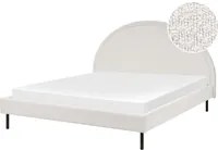 Letto matrimoniale in poliestere boucl bianco imbottito con base a doghe e testiera rotonda 160 x 200 cm minimalista retr