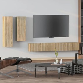 Set Di Mobili Porta Tv 4 Pz Rovere Sonoma İn Legno Multistrato /