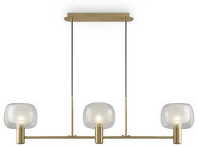 Lampadario Contemporaneo Vision Alluminio Oro 3 Luci Diffusori In Vetro Trasp