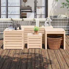 Set Cassette Da Giardino 4 Pz İn Legno Massello Di Pino /
