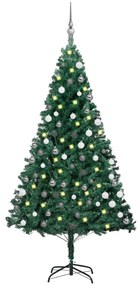 Albero di Natale Artificiale Preilluminato con Palline, Albero di Natale Preilluminato con Palline Verde 150 cm PVC