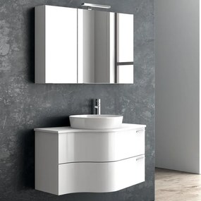 Composizione bagno sospesa 100cm: mobile ultramoderno e specchio contenitore FORM-100B - KAMALU
