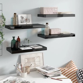 Scaffali A Parete 4 Pz Nero Lucido 50x23x3,8 Cm İn Mdf /