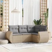 Set Divano da Giardino 4 pz con Cuscini Beige in Polyrattan 3221308