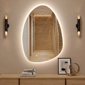 Specchio irregolare con illuminazione, 64×94 cm, bicolore, interruttore touch, tappetino riscaldante