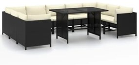 Set Divani da Giardino 10 pz con Cuscini in Polyrattan Nero