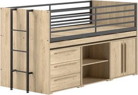 Letto da bambini rialzato di colore naturale con contenitore con rete inclusa 90x200 cm Sam – Vipack