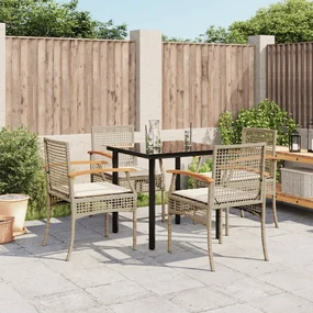 Set da pranzo da giardino 5 pz con cuscini beige in polyrattan