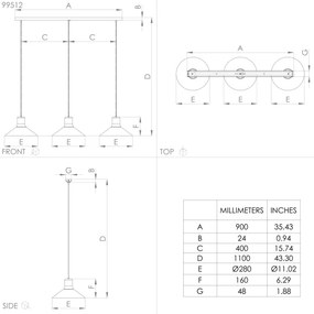 Eglo 99512 - Lampadario su corda ABREOSA 3xE27/28W/230V