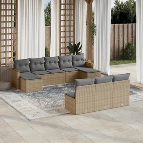 Set divano da giardino 10 pz con cuscini beige misto polyrattan