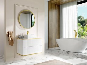 Mobile per bagno sospeso con scanalature con profilo Dorato e lavabo da appoggio Bianco 80 cm - KELIZA