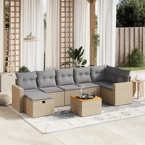 Set divano da giardino 8 pz con cuscini beige misto polyrattan