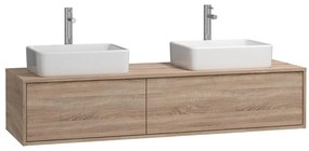 Mobile per bagno sospeso con lavabo doppio L150 cm Naturale chiaro - ISAURE II