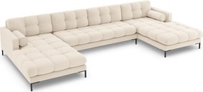 Divano angolare Bali 7 posti in tessuto strutturato con gambe nere - L383cm