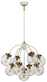 Lampadario Contemporaneo Cosmos Acciaio Crema Vetro Ottone 9 Luci E14