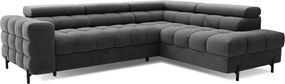 Divano angolare grigio scuro allungabile/con contenitore (con penisola a destra/a L) e rivestimento in velluto Ferucce – ELTAP