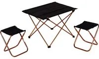 Mini set picnic pieghevole con 2 sgabelli e un piccolo tavolo, colore nero, tavolo: 41 x 56 x h39, Sgabello: 22 x 22 x h27