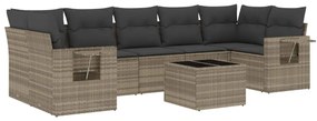 Set divano da giardino 8pz con cuscini grigio chiaro polyrattan