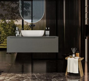 Mobile Bagno Grigio opaco 120x50 Amalfi Con Un Cassetto e Lavabo da appoggio in ceramica