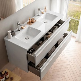 Mobile sottolavabo e lavabo Linea per vasca centrale bianco opaco in truciolare L 120 x H 55 x P 48 cm 2 cassetti