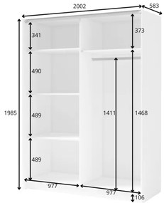 Armadio 200x200h Cm 2 Ante Scorrevoli Con Specchio Bianco Listelli Rovere Bayadero